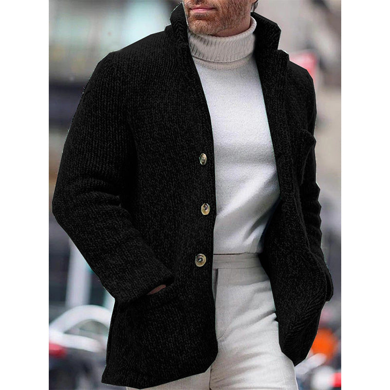 Men's knitted coat stand collar single breasted pocket cardigan sweater M-4XL