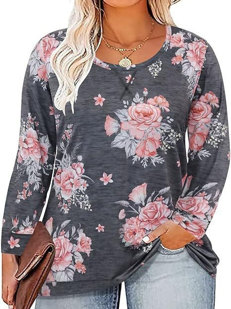 Women's Plus Size New 3/4 Sleeve V-Neck Button Casual Loose Blouse Top