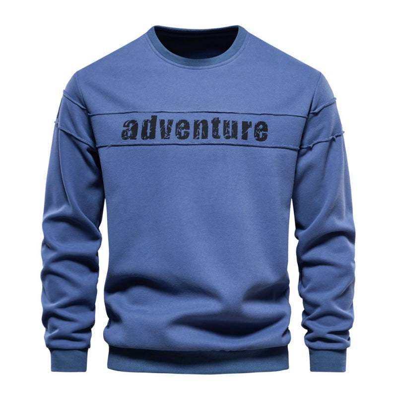 Men's sweatshirt loose round neck printed stitching trendy sports leisure S-2XL