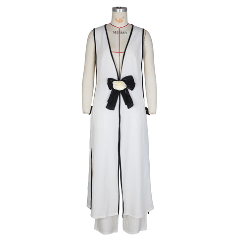 Women's Shirt Wide-Leg Pants Set Sexy Camellia Bow Sleeveless Long Tank Dress