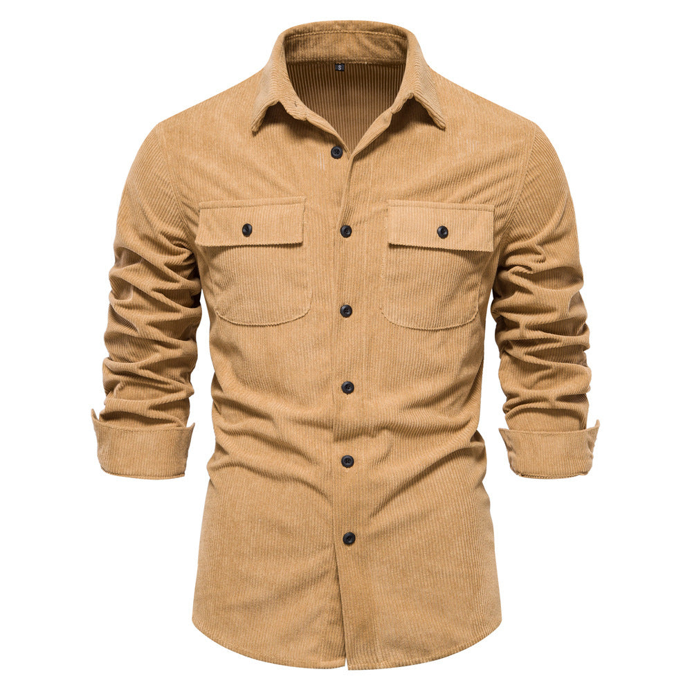 Men's shirt corduroy cotton fashion slim fit casual all-match trend S-2XL