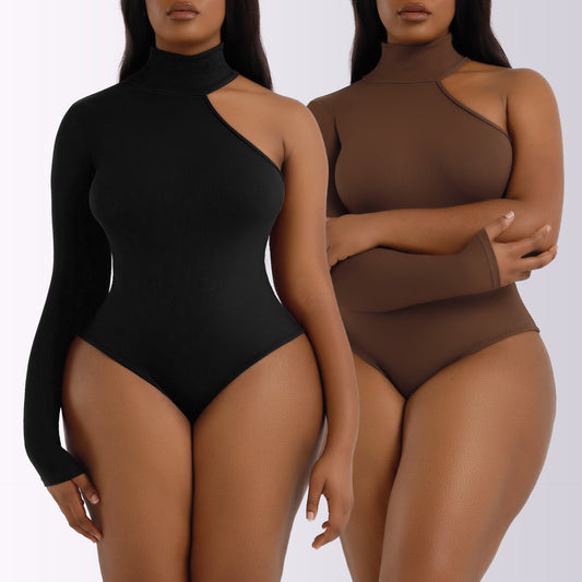 Slimming Bodysuit for Women Women's Slim Fit Sexy Single Sleeve Solid Color round Neck Irregular Bodysuit