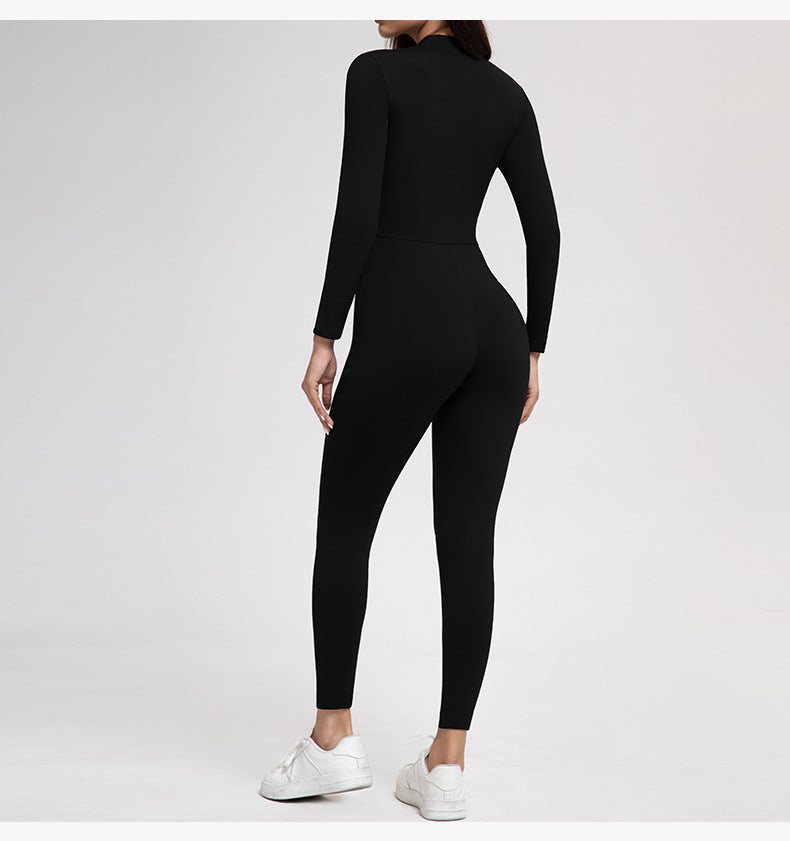 Yoga Pants Women Zipper Fleece-lined Yoga Jumpsuit High-Intensity Exercise Nude Feel Tights