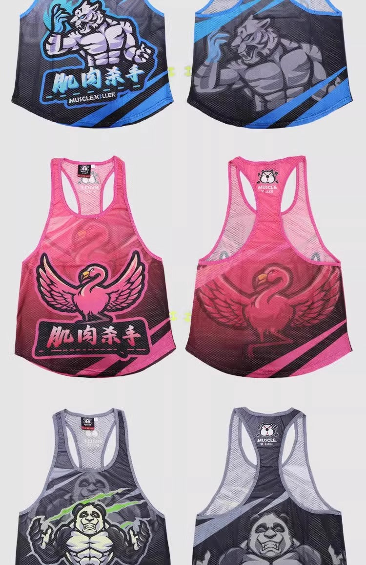 Barbell Animal Fitness Running Sleeveless Sports I-Shaped Training Clothing Quick-Drying Slim Fit Summer Polyester Mesh Waistcoat