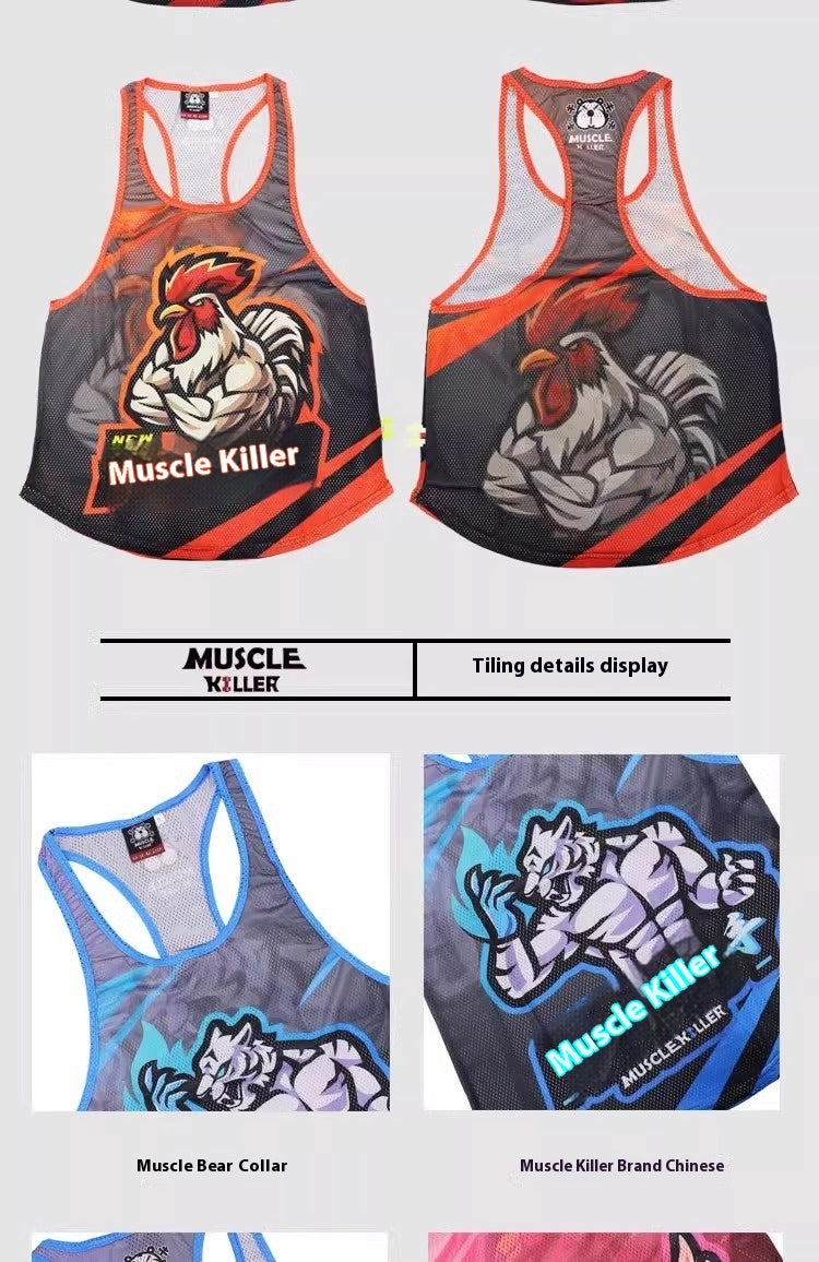 Barbell Animal Fitness Running Sleeveless Sports I-Shaped Training Clothing Quick-Drying Slim Fit Summer Polyester Mesh Waistcoat