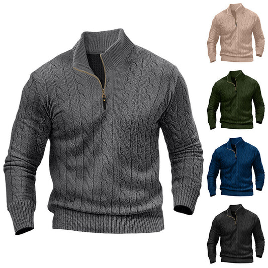 Men's sweater thick thread half zip stand collar casual warm M-3XL