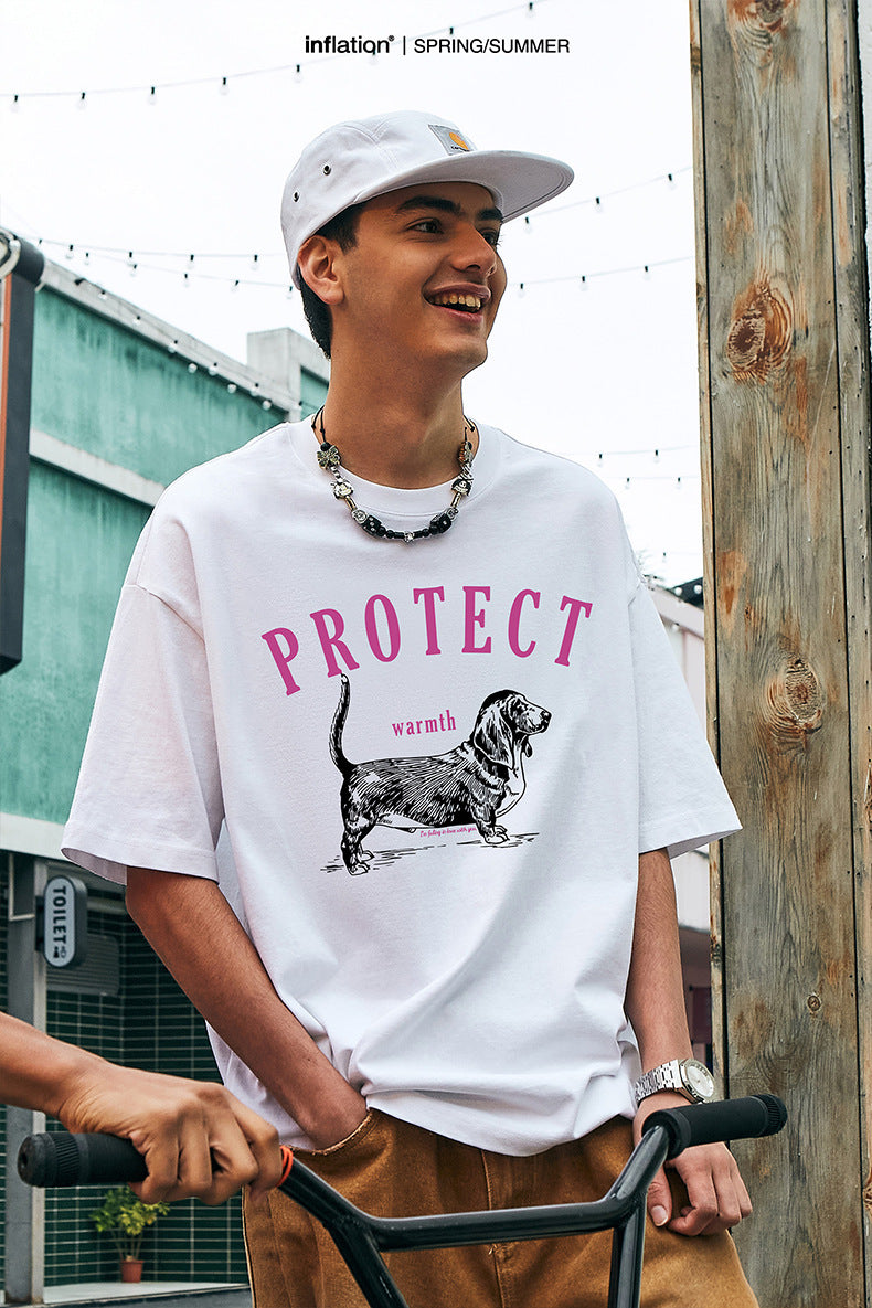 Men's T-shirt Couples Dog Print Spring Summer New Trendy Loose Fun Animal Short Sleeve