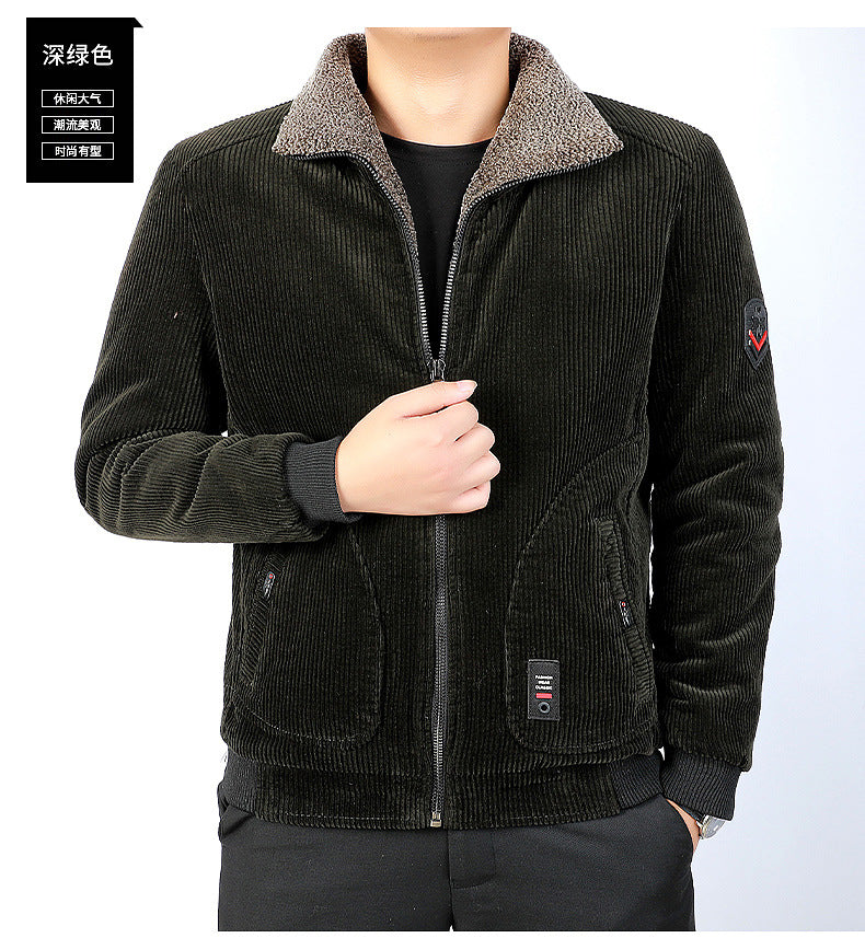 Men's Fashionable Jacket Casual plus Size Lapel Thickening Corduroy Cotton Coat Youth Jacket