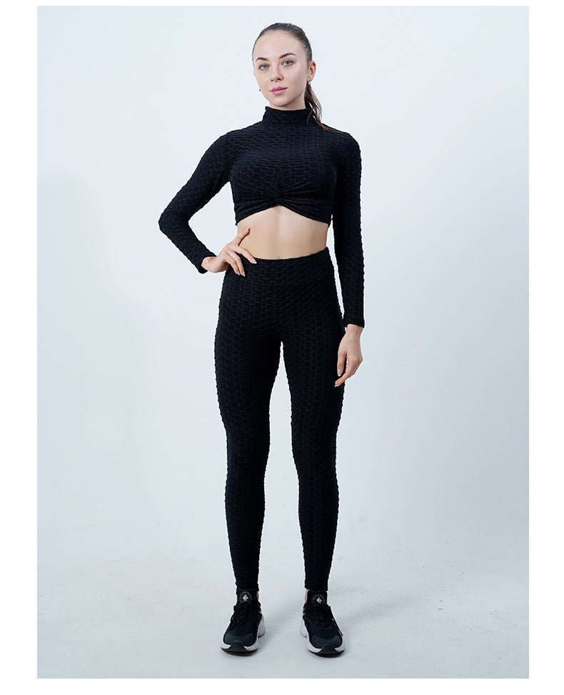 Leggings For Women Yoga Clothes Suit Women's Long Sleeve Half Turtleneck Yoga Jacket Peach Hip Raise Yoga Pants Running Sports Workout Clothes