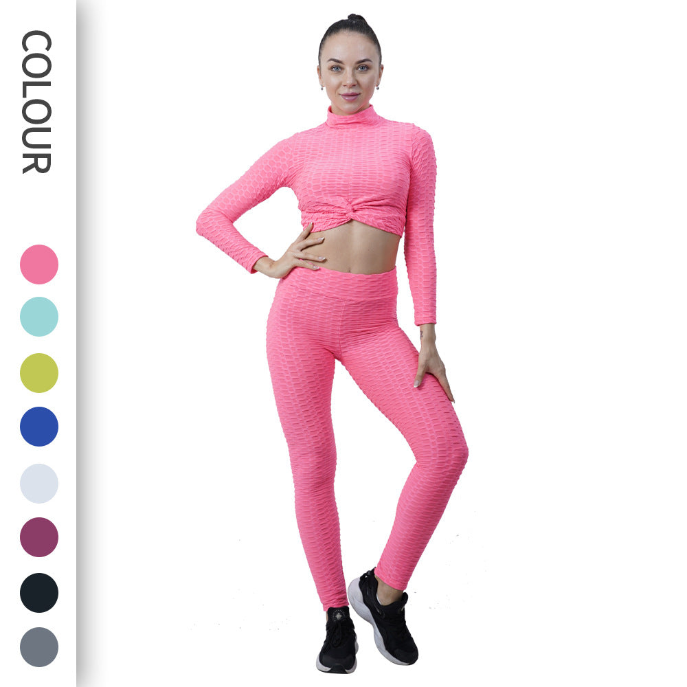 Leggings For Women Yoga Clothes Suit Women's Long Sleeve Half Turtleneck Yoga Jacket Peach Hip Raise Yoga Pants Running Sports Workout Clothes