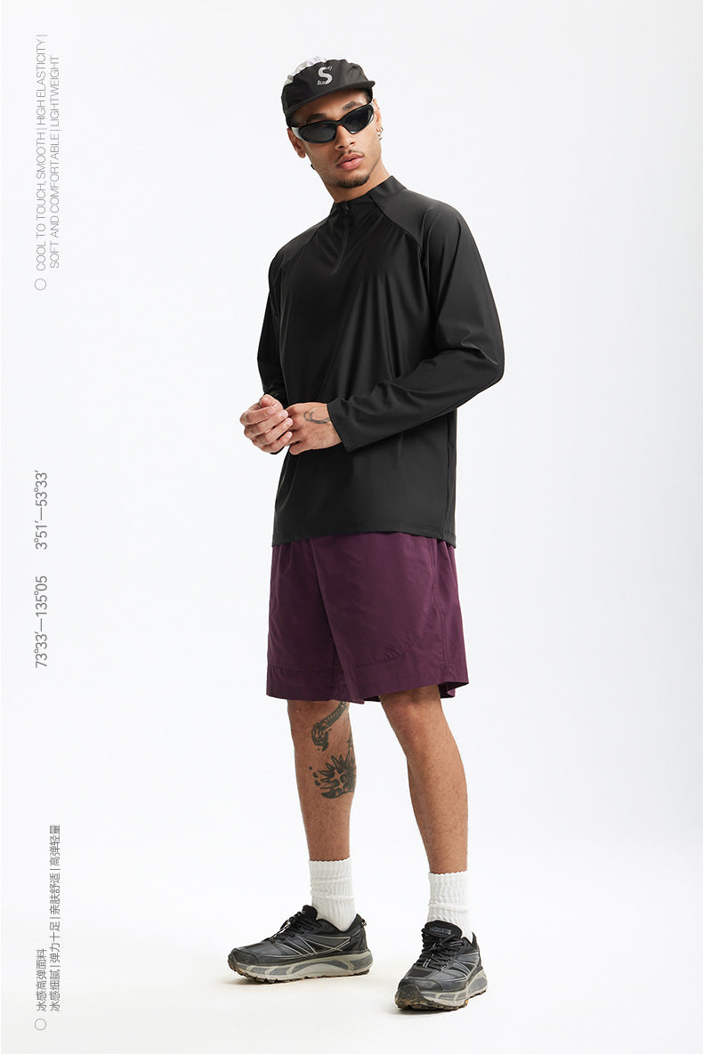 Men's T-shirt Breaking Wind Riding Spring and Summer New Sports Outdoor Cool Feeling Lightweight Small Turtleneck Long Short Sleeve