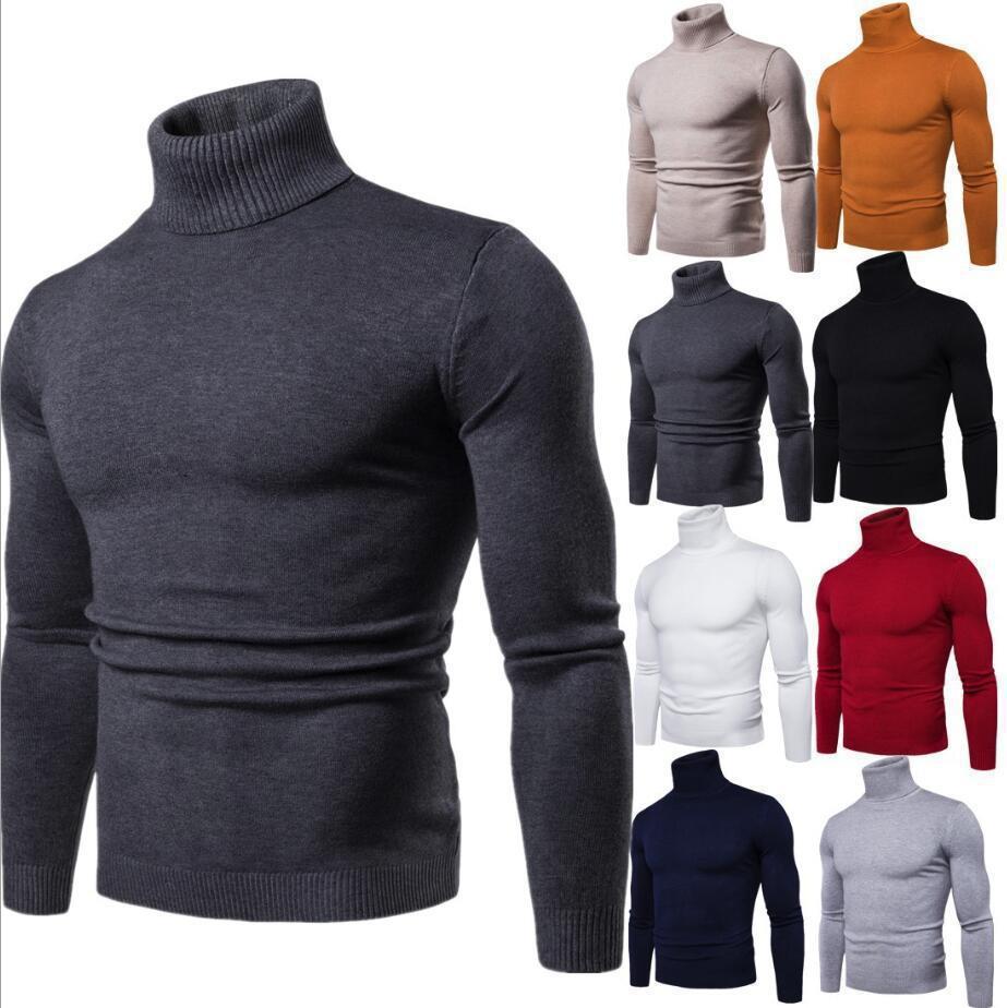 Men's Knitted Sweater Turtleneck Solid Color Warm Loose Design M-4XL