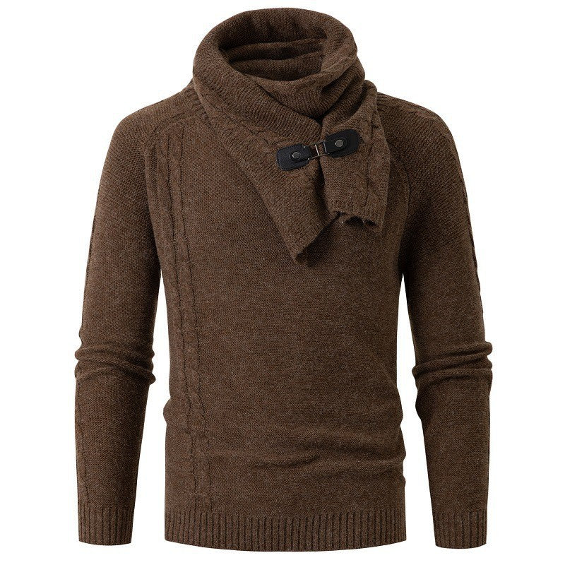 Men's knitted sweater scarf collar solid color warm and comfortable loose knit sweater M-3XL