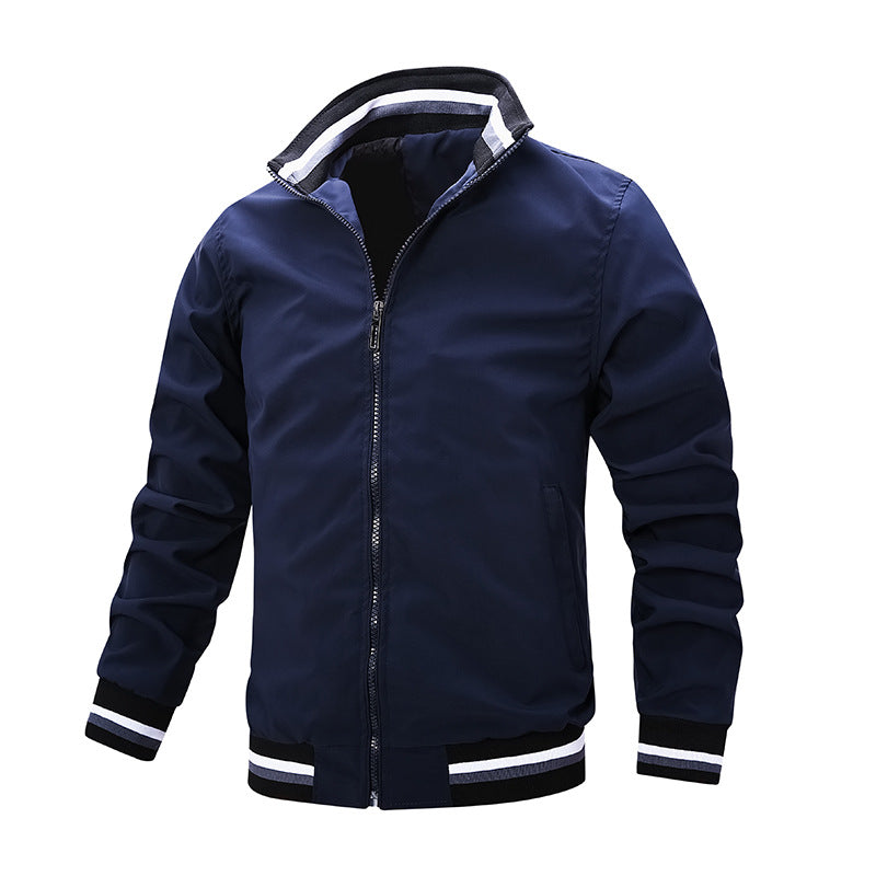 Men's Stand Collar Jacket Fall Solid Color Thin Casual Zipper Trendy Baseball Uniform M-4XL