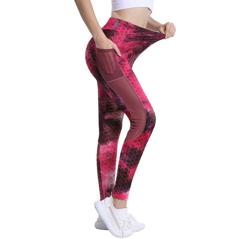 Leggings For Women Yoga Clothes Mesh Stitching Pocket Yoga Pants Tight High Waist Peach Hip Fitness Pants