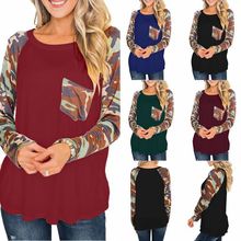 Women's Spring Summer Waffle Knit Crew Neck Patchwork Pullover Long Sleeve T-Shirt Casual Loose Top