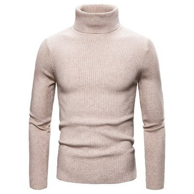 Men's knitted sweater high collar scarf collar solid color plus velvet warm large size M-3XL