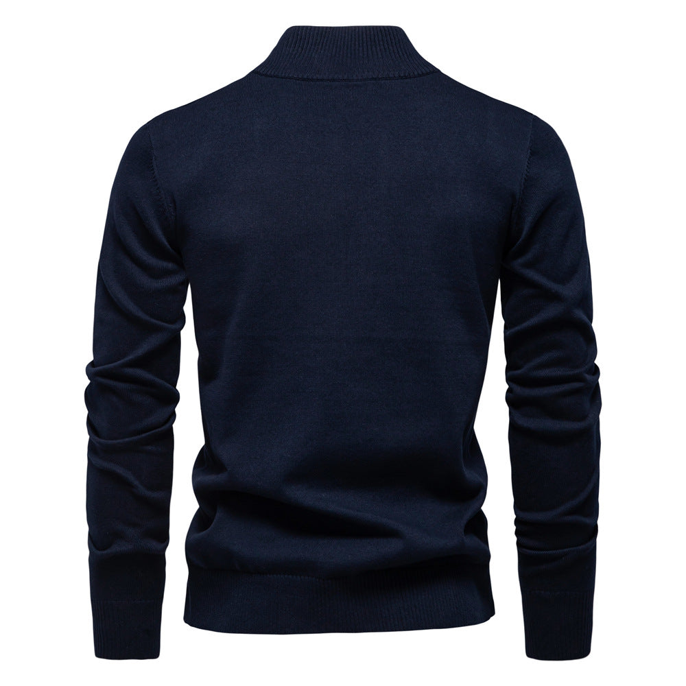 Men's Knitted Sweater 100% Cotton Half Zipper Solid Color Casual Sweater S-2XL Knitted Sweater