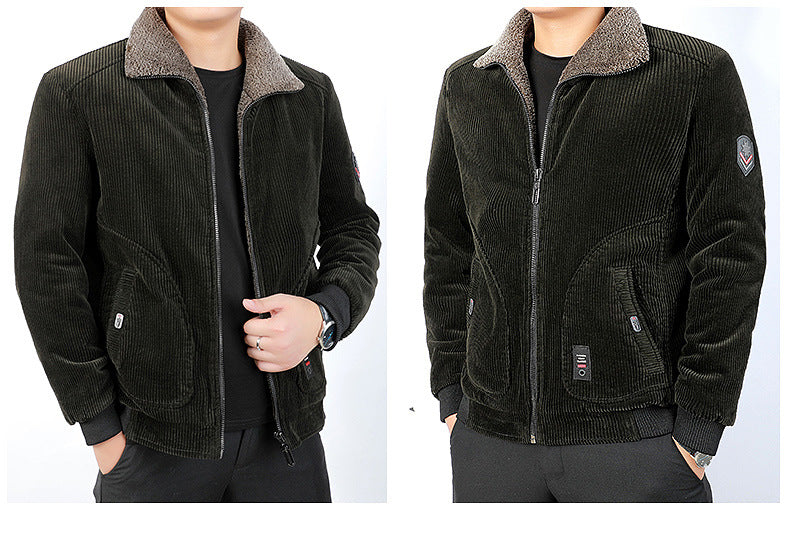 Men's Fashionable Jacket Casual plus Size Lapel Thickening Corduroy Cotton Coat Youth Jacket