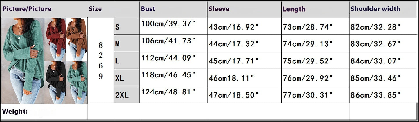 Women's Spring Summer Waffle Knit Crew Neck Patchwork Pullover Long Sleeve T-Shirt Casual Loose Top