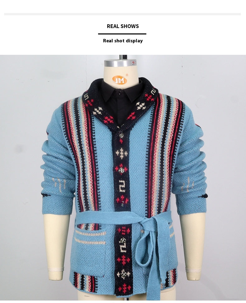 Sweaters for Men Vintage Embroidery Design Knitwear Thick Mid-Length Knitted Sweater M-3XL