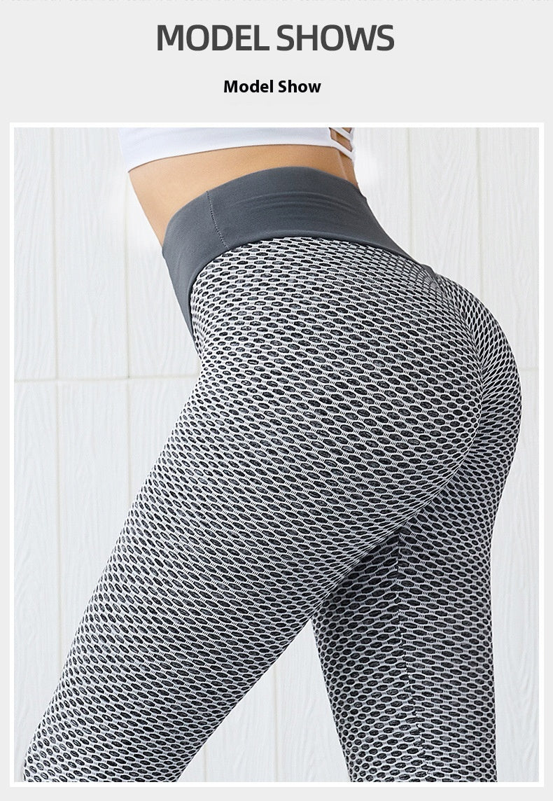 Honeycomb Yoga Pants Peach Hip High Waist Jacquard Sports Tights Large Size Hip Lifting Fitness Pants for Women