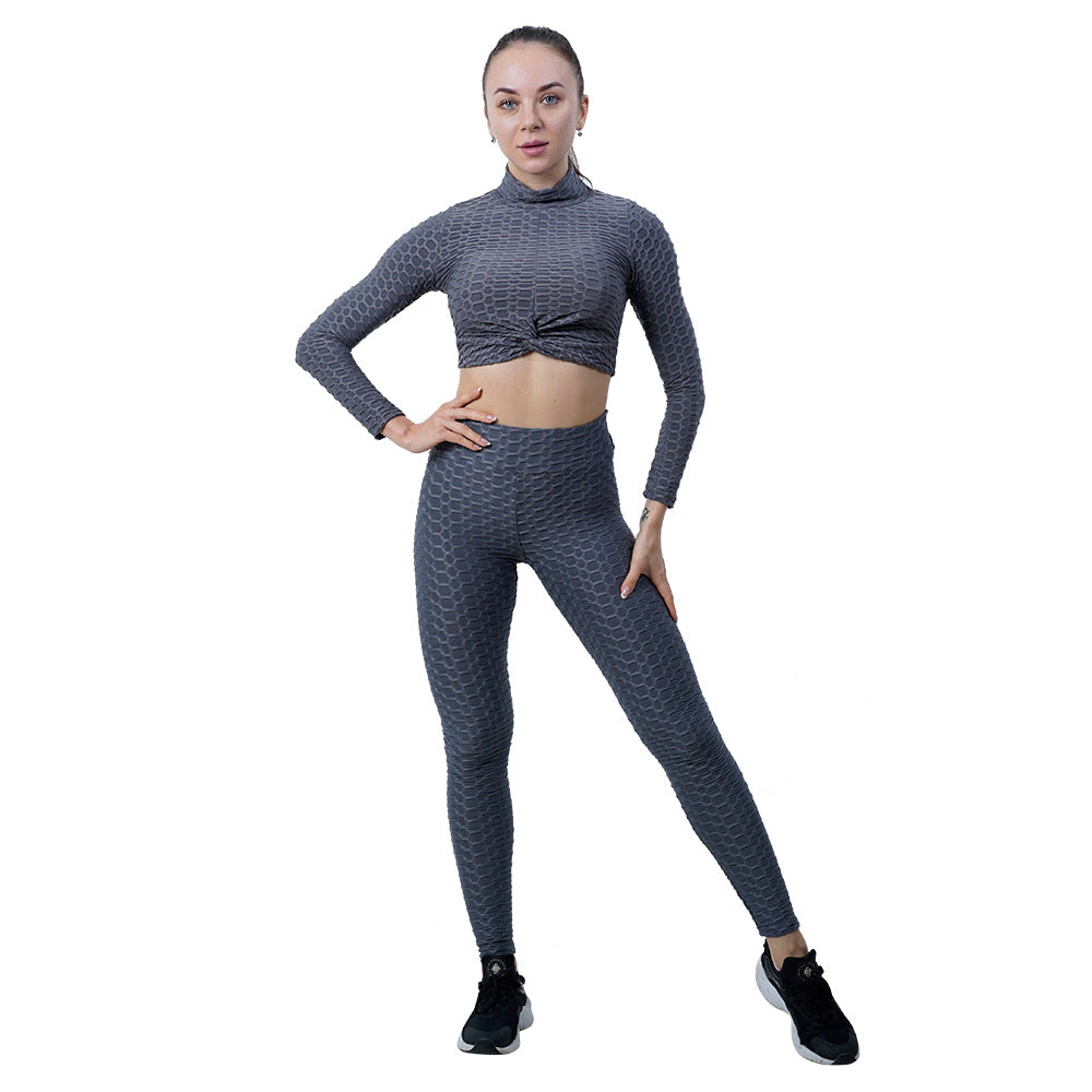 Leggings For Women Yoga Clothes Suit Women's Long Sleeve Half Turtleneck Yoga Jacket Peach Hip Raise Yoga Pants Running Sports Workout Clothes