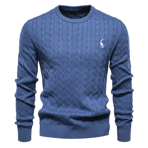 Men's knitted sweater cotton solid color high quality embroidered camel