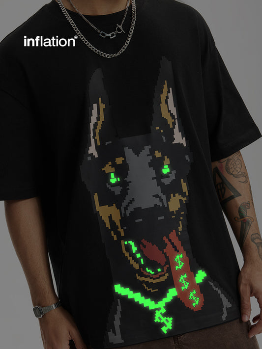 Men's T-shirt American Luminous Doberman Pinscher Printed Spring and Summer American Street Fashion Brand Loose Short Sleeve Men