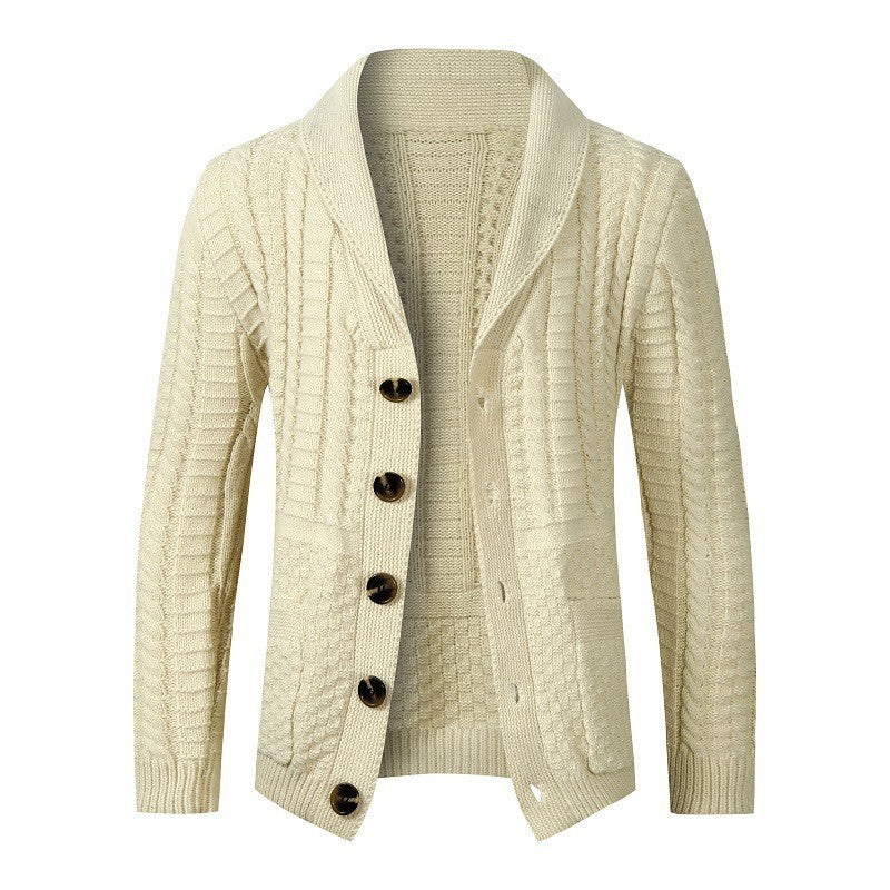 Men's knitted sweater thick yarn cardigan lapel warm and comfortable loose knit sweater M-3XL