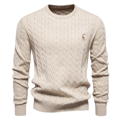 Men's knitted sweater cotton solid color high quality embroidered camel