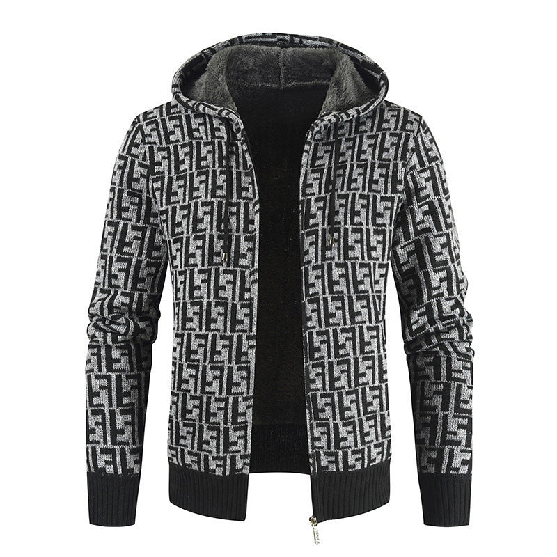 Men's knitted jacket thick line zipper cardigan solid color warm loose M-4XL