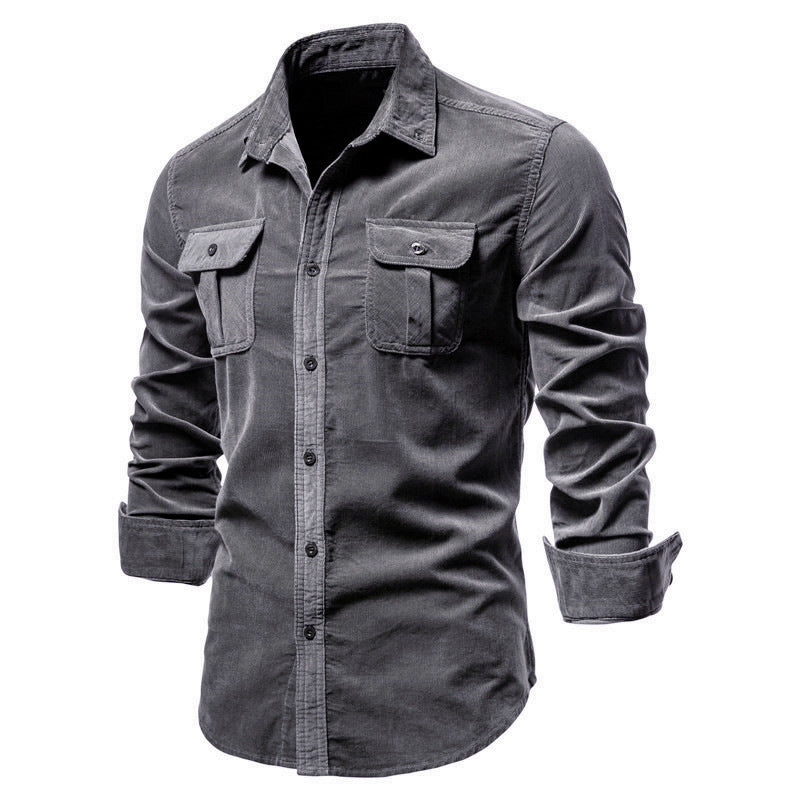 Men Long Sleeve Ribbed Corduroy Button Down Shirt Cotton Stretch Casual Fall Tops Slim Fit Shirts