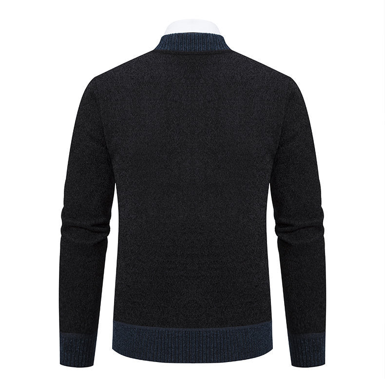 Men's Knitted Sweater Turtleneck Jacket Cotton Stand Collar Design Coat M-3XL