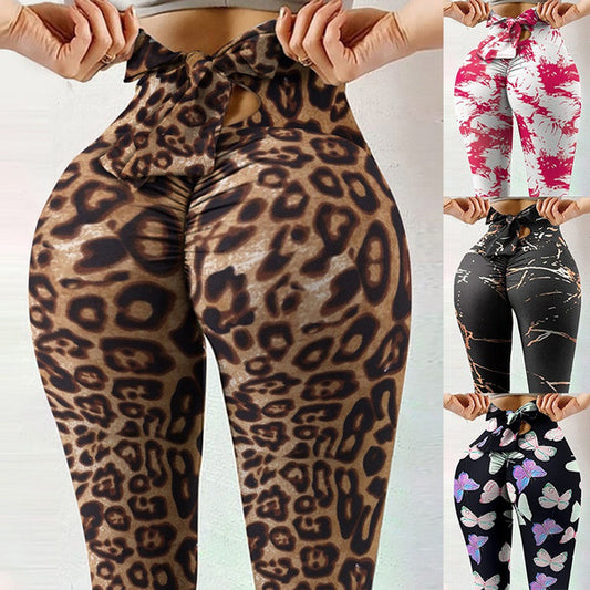 Leggings For Women In Stock Female Butterfly Print Yoga Hip Lift Leggings plus Size Nightclub Bow