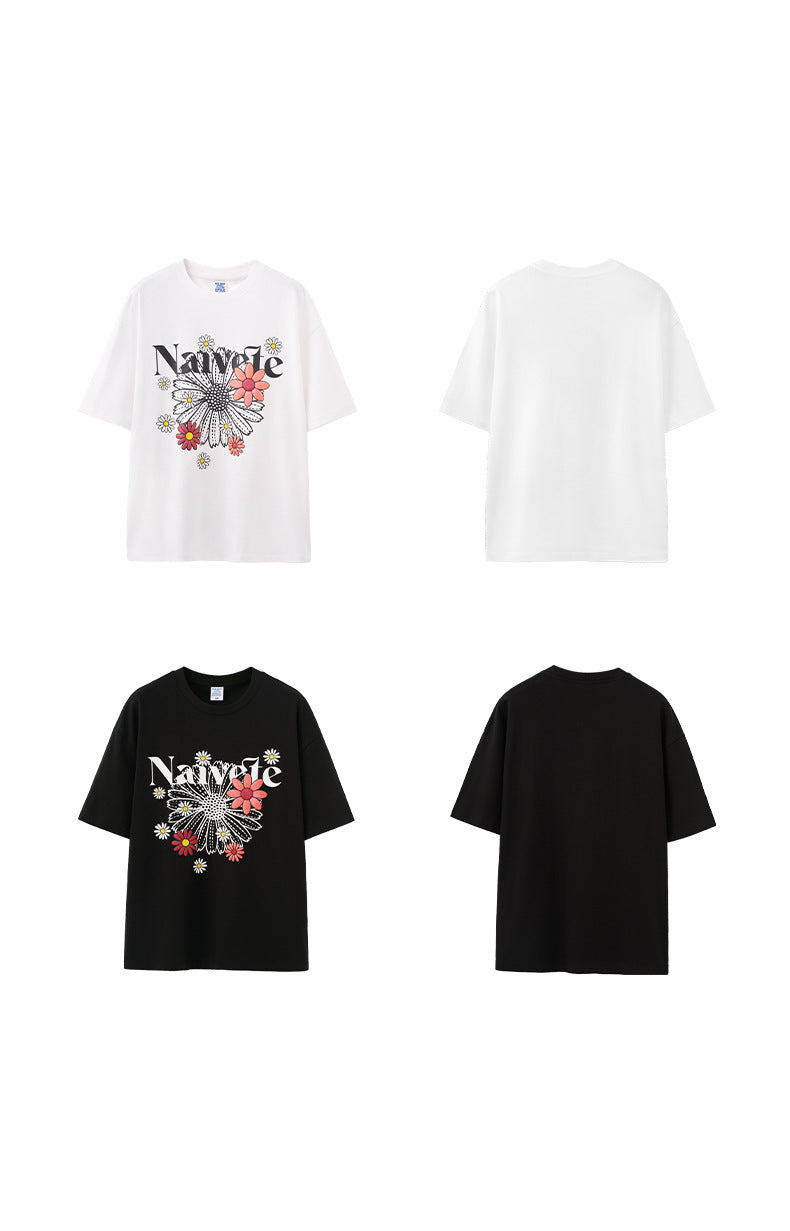 Men's T-shirt Magic Color Foam Daisy Print Spring and Summer New Street Fashion Loose Short Sleeve Men