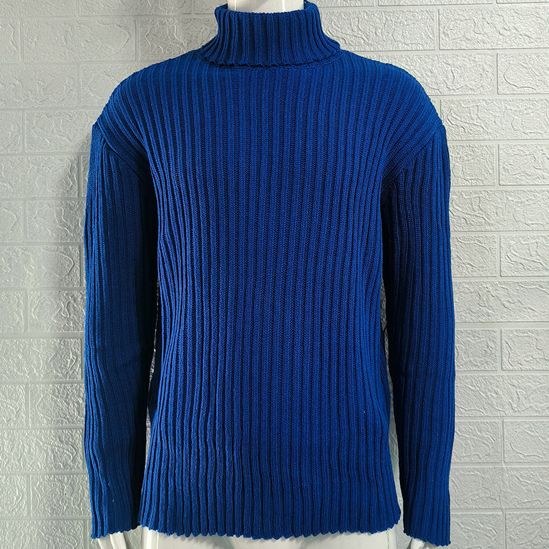 Men's knitted sweater high collar thick thread solid color plus velvet warm M-3XL