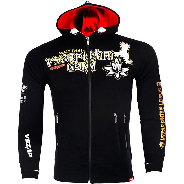 Vszap Fitness Zipper Sweater Autumn Broadcast Seeking Hoodie Muay Thai Fight Jacket Men's Fighting Lotus MMA Fleece-lined Warm