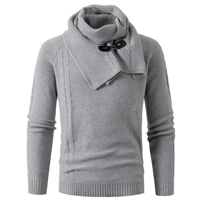 Men's knitted sweater scarf collar solid color warm and comfortable loose knit sweater M-3XL