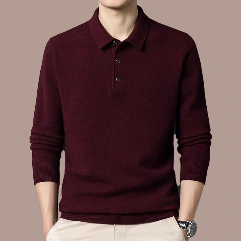 Men's Knitted Sweater Lapel Button Solid Color Plus Velvet Warm M-3XL