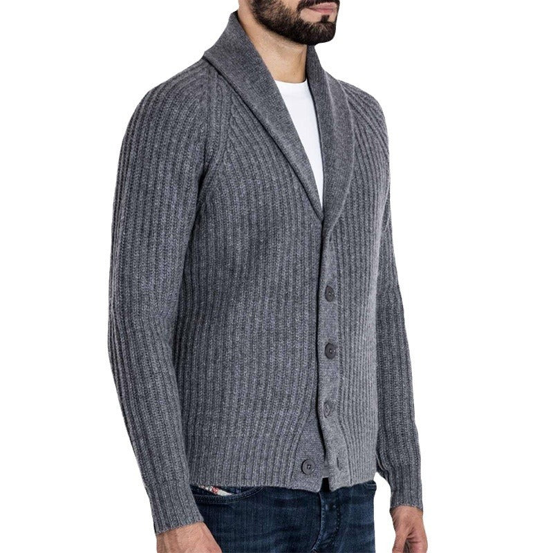 Men's knitted sweater thick thread button cardigan solid color warm loose M-4XL