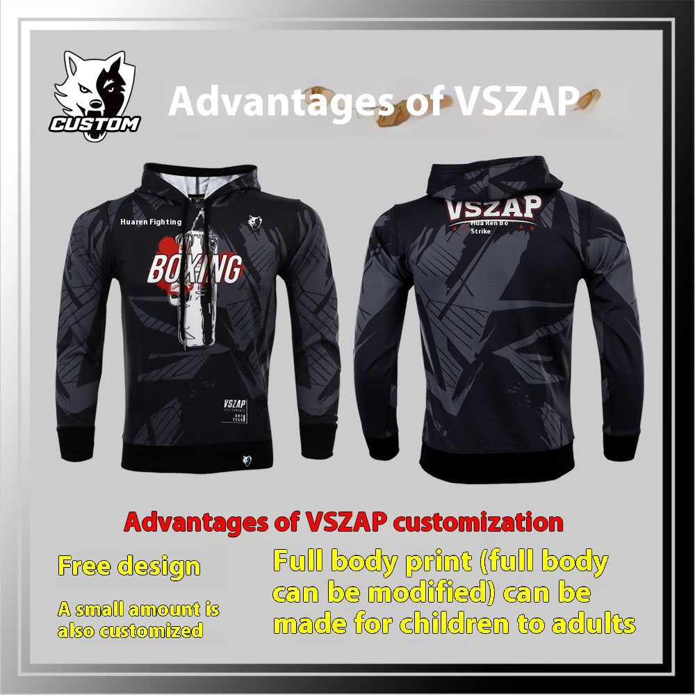 Vszap Fighting Boxing Suit Fitness Sweater Sports Long-Sleeved Hoodie Training UFC Pullover Coat Fighting Men