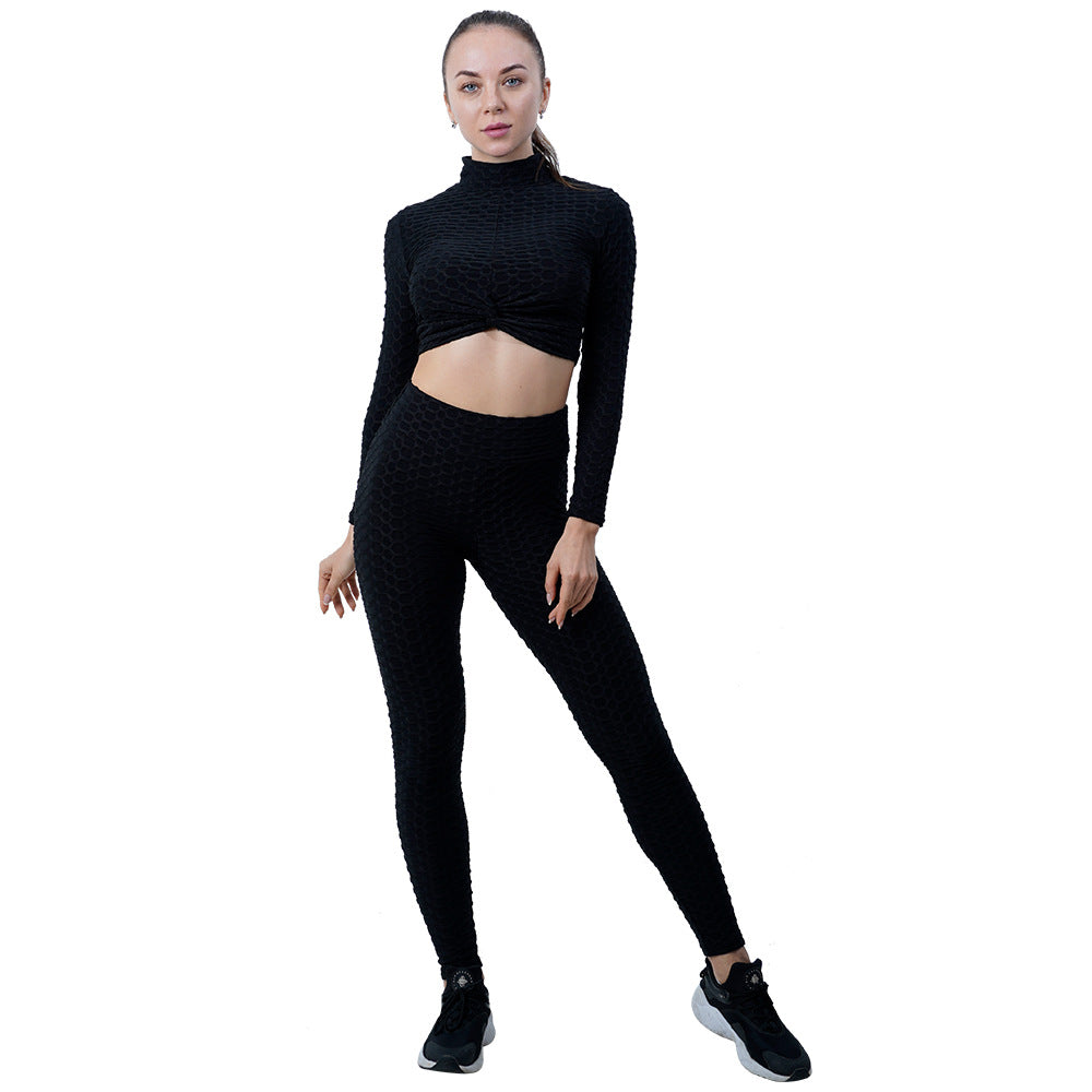 Leggings For Women Yoga Clothes Suit Women's Long Sleeve Half Turtleneck Yoga Jacket Peach Hip Raise Yoga Pants Running Sports Workout Clothes