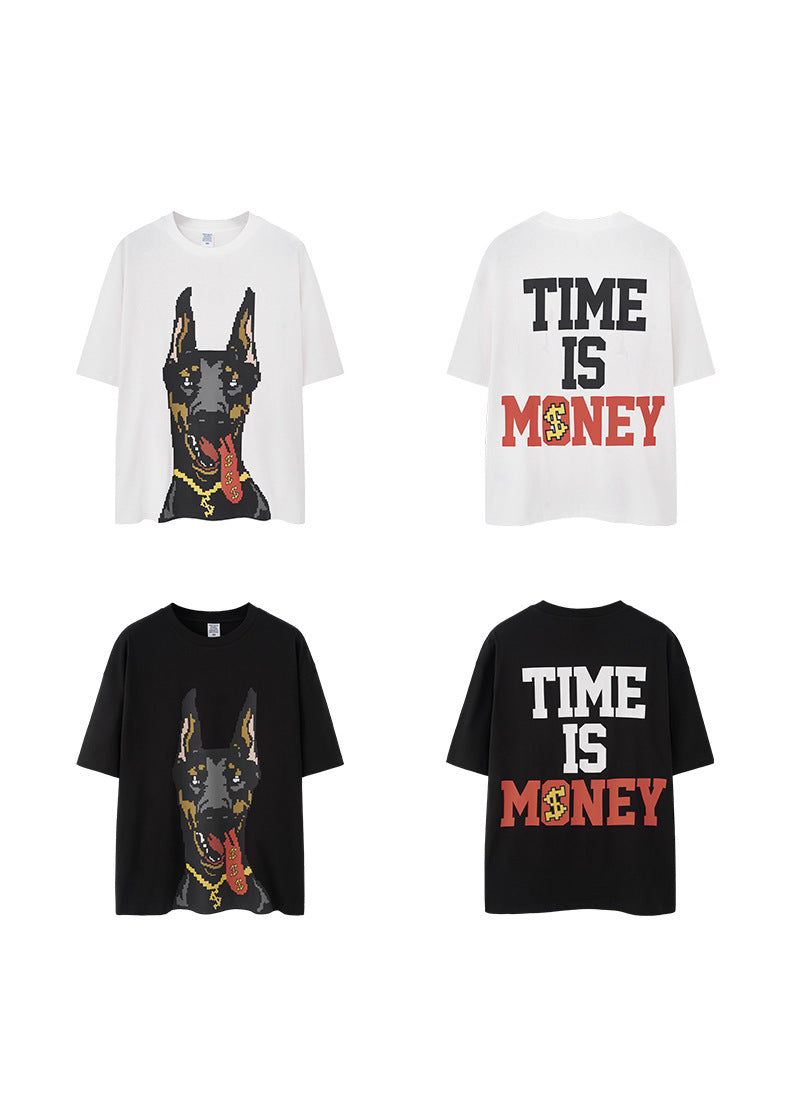 Men's T-shirt American Luminous Doberman Pinscher Printed Spring and Summer American Street Fashion Brand Loose Short Sleeve Men