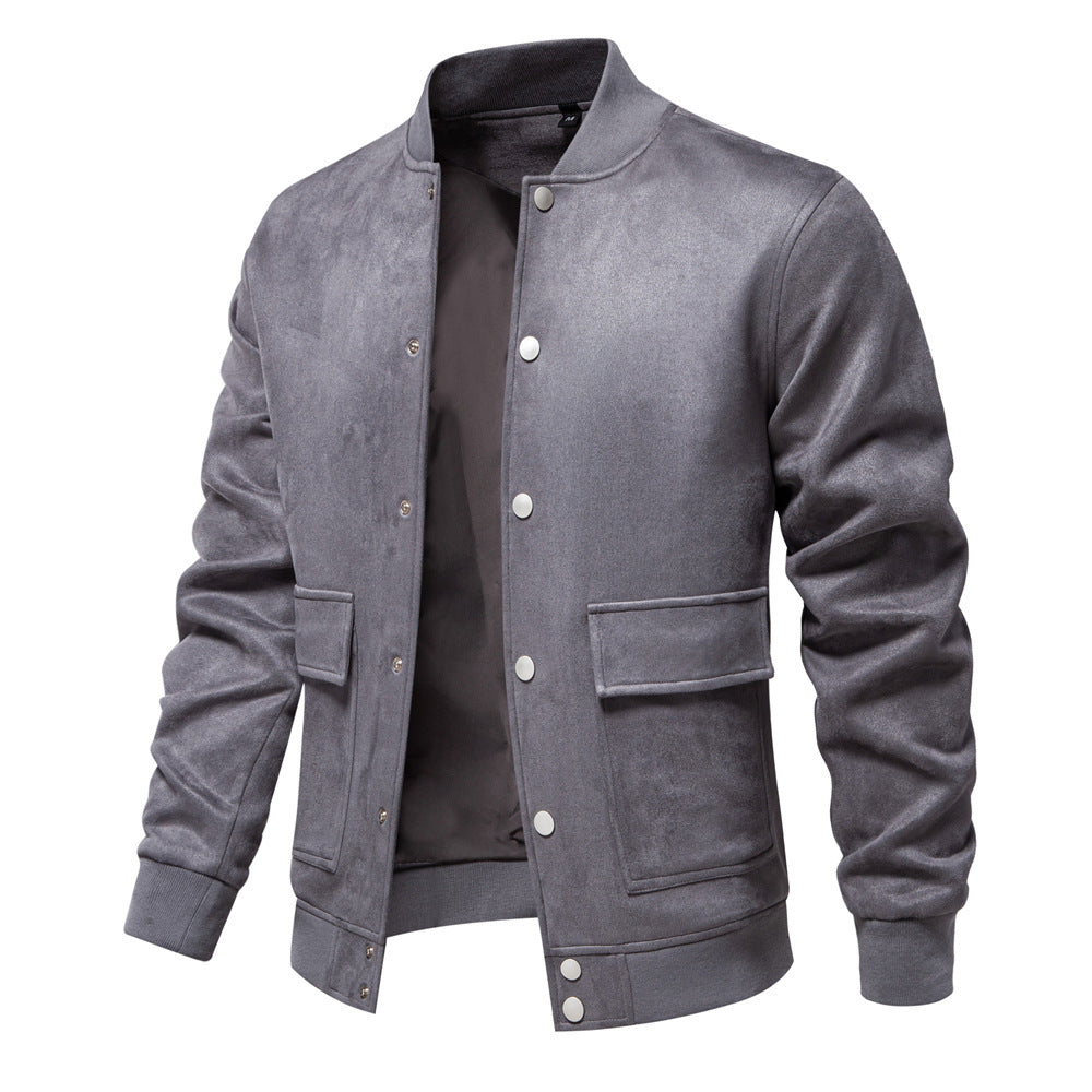 2024 Autumn and Winter New Suede Foreign Trade European Size Men's Collar Jacket Casual Baseball Suit Men's Jacket