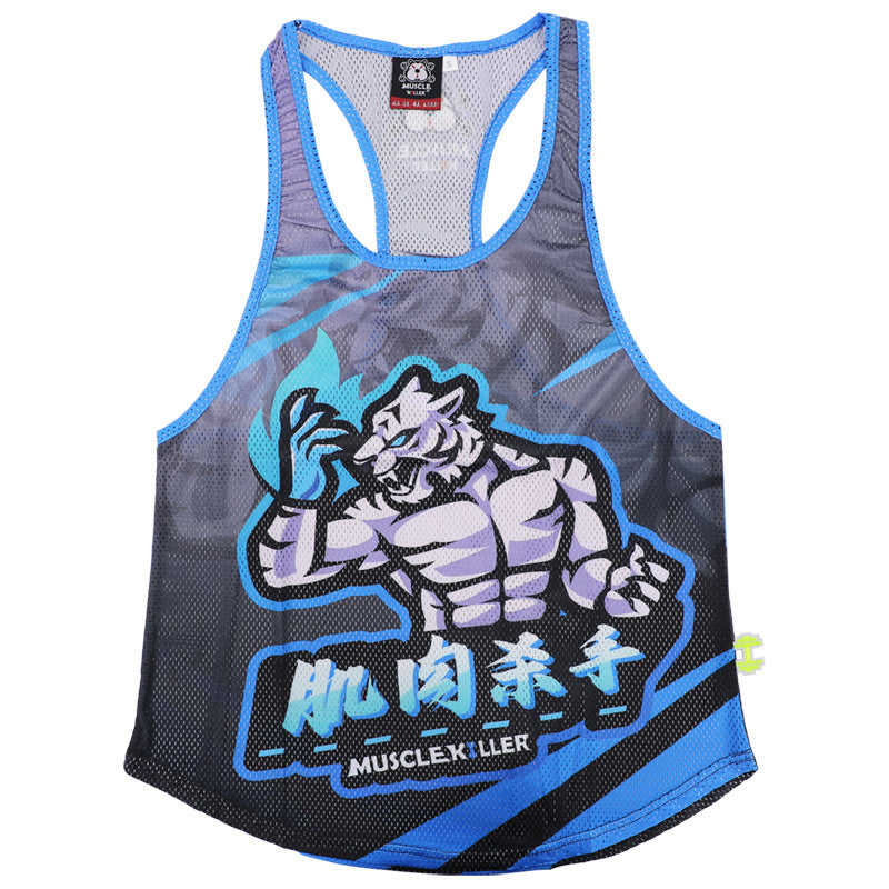 Barbell Animal Fitness Running Sleeveless Sports I-Shaped Training Clothing Quick-Drying Slim Fit Summer Polyester Mesh Waistcoat