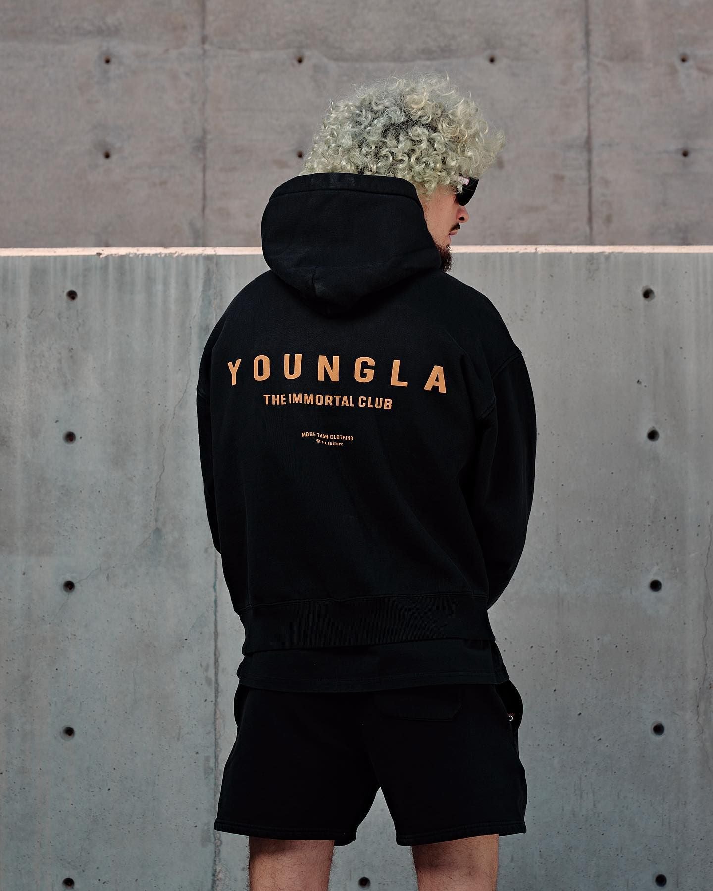 Youngla Men's Oversized Pullover Hoodie Double-Layer Composite Fabric Printed Jacket Sports Fitness Sweatshirt