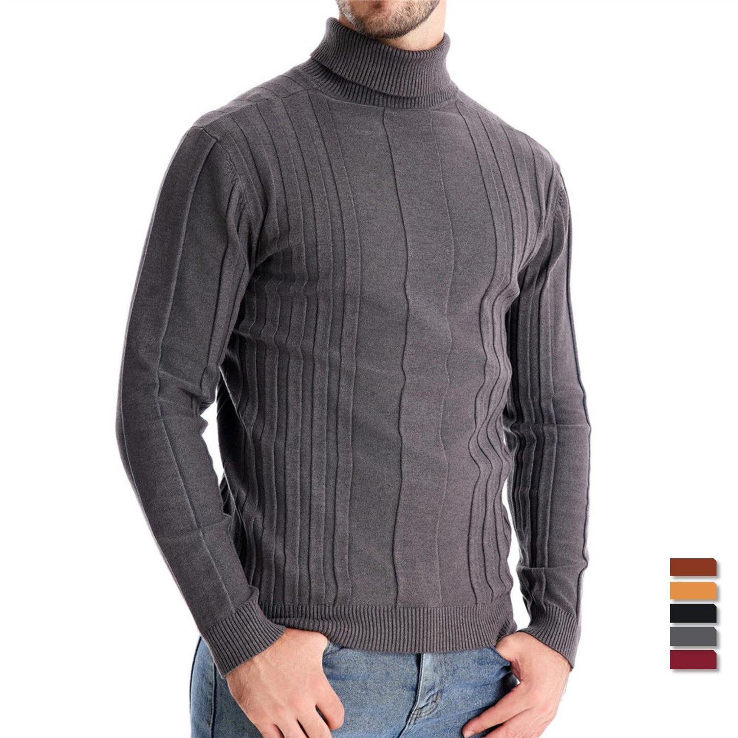 Mens Sweaters Turtleneck Cable Knitted Pullover Long Sleeve Slim Fit Chunky Casual Fall Winter Warm Cardigans