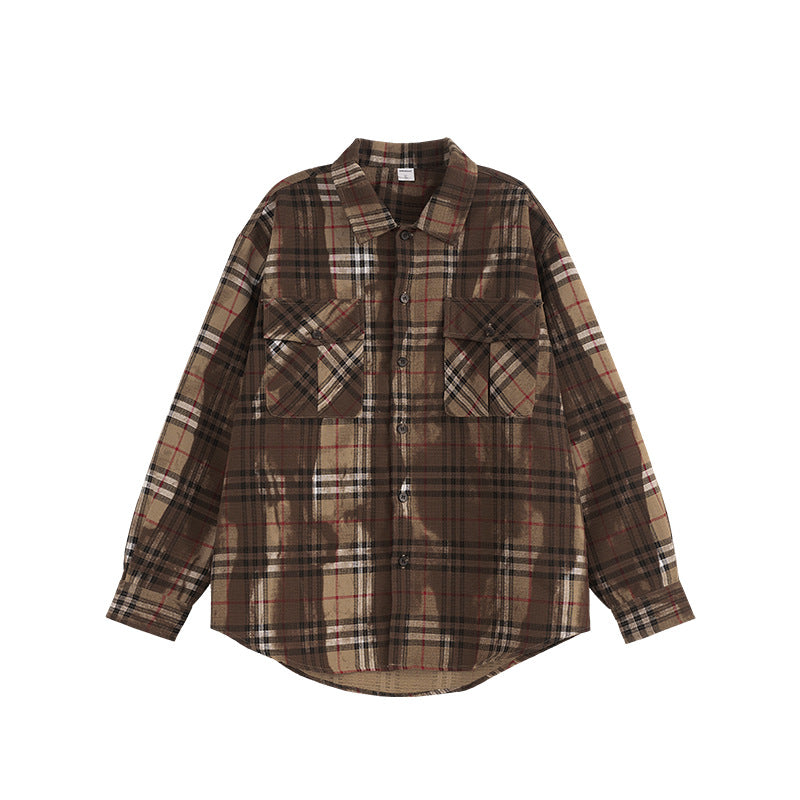 Men's Shirts New Washed Plaid New American Retro Street Fashion Long Sleeve Shirt for Men