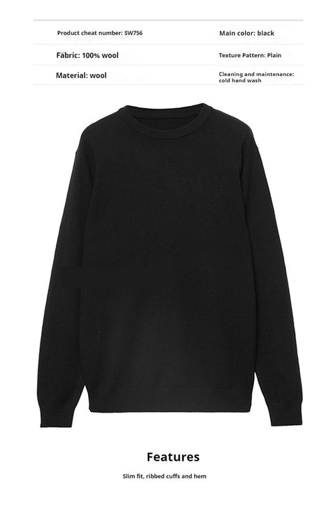 Men's Sweater 100% Pure Cardigan Autumn Winter Crew Neck Sweater Men's Thermal Base Layer